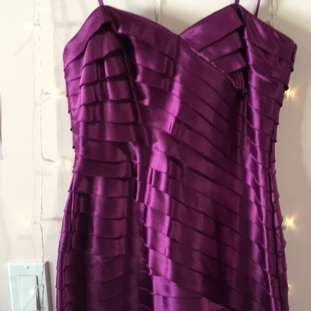 strapless purple mini dress